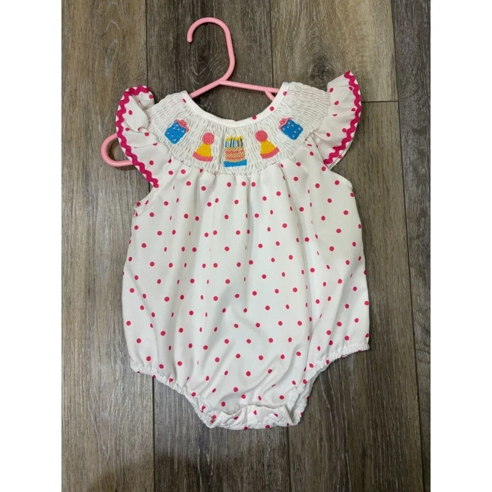 Birthday Party Smocked Bubble Romper Size 3/6 Months